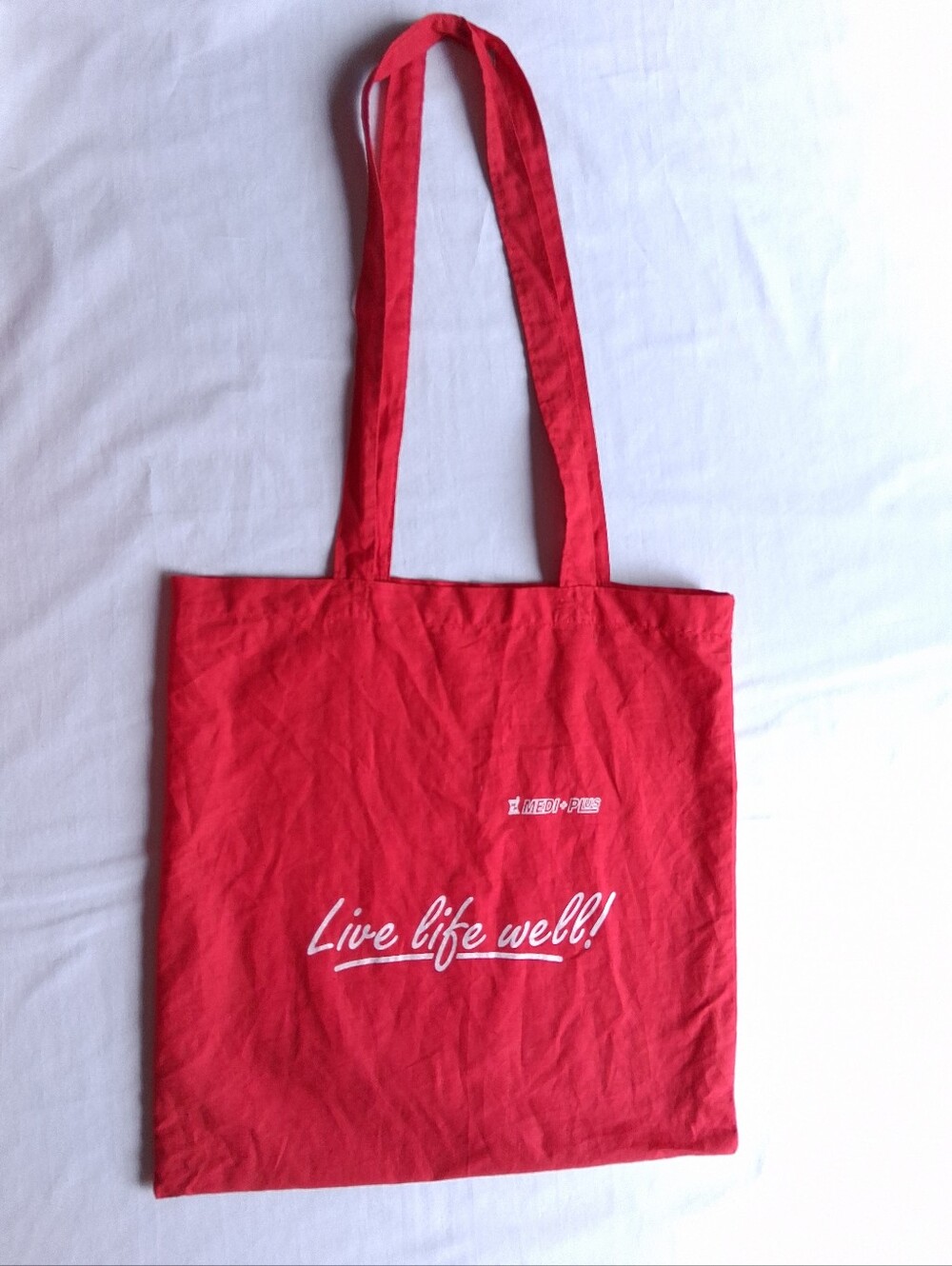 cloth tote bag Red With Slogan Live Life Well!